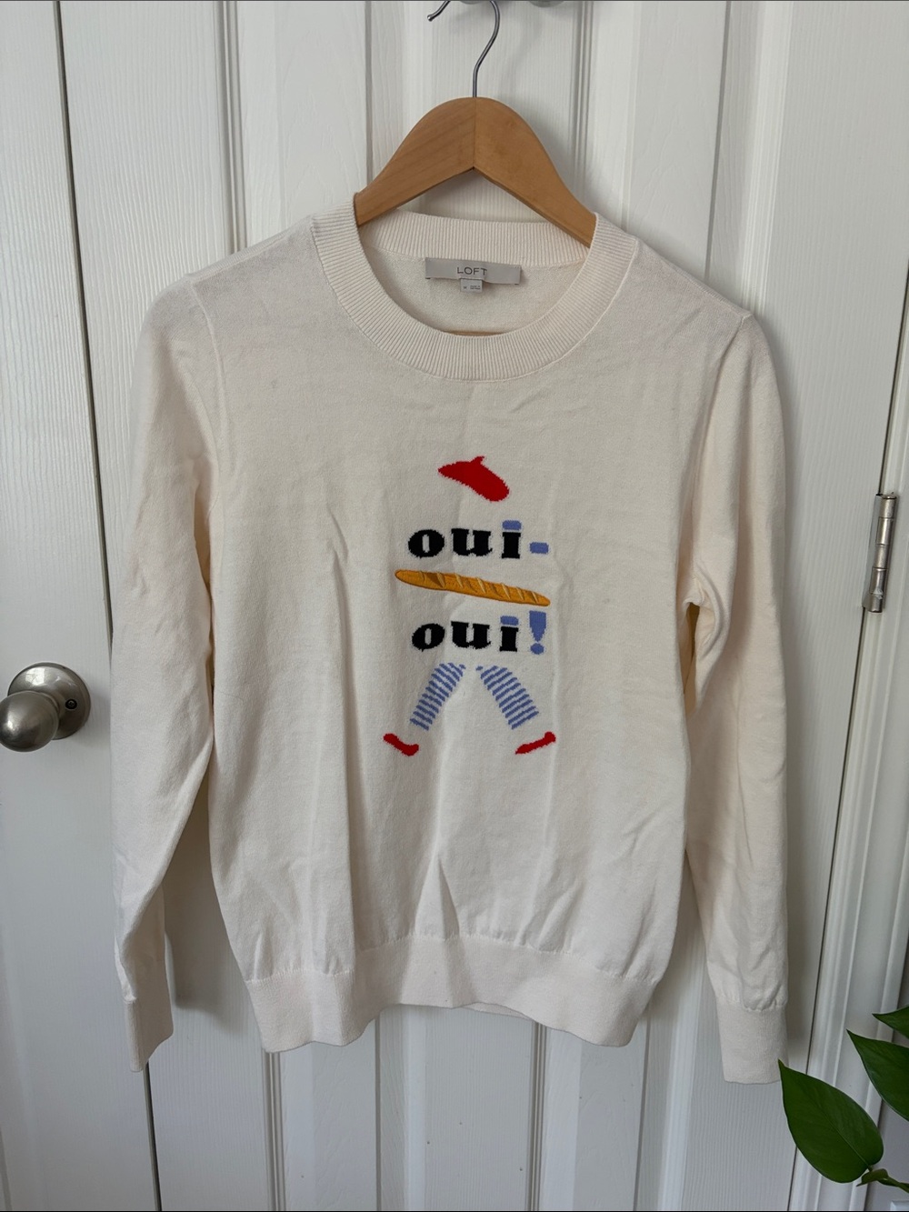 LOFT Women’s Cream Graphic 'oui-oui' Crewneck Sweater